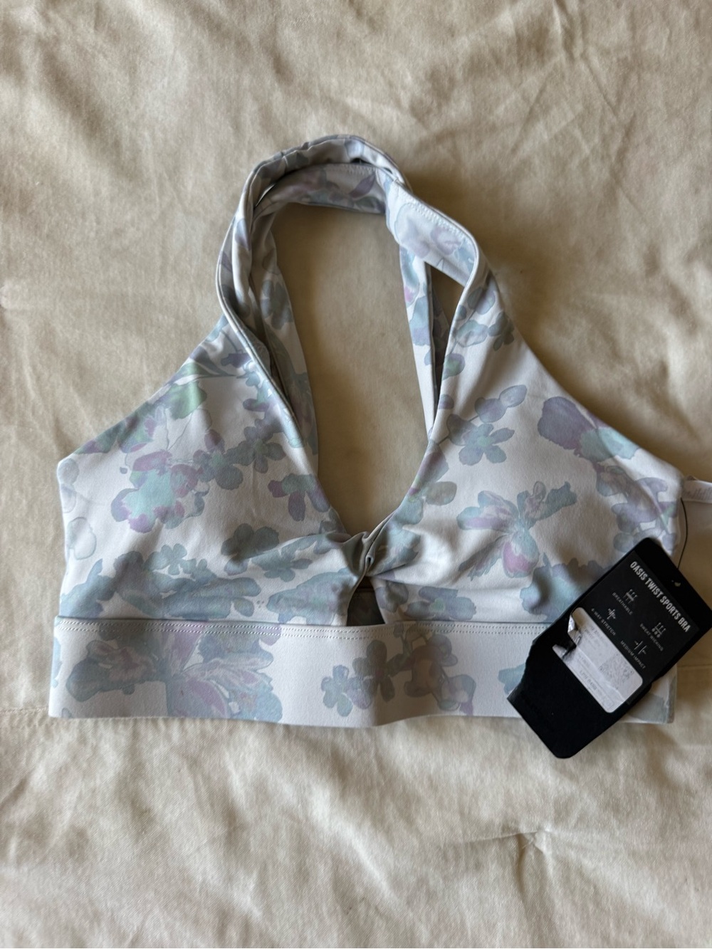 Athleta Pastel Floral Halter Sports Bra - White with Mint & Lavender